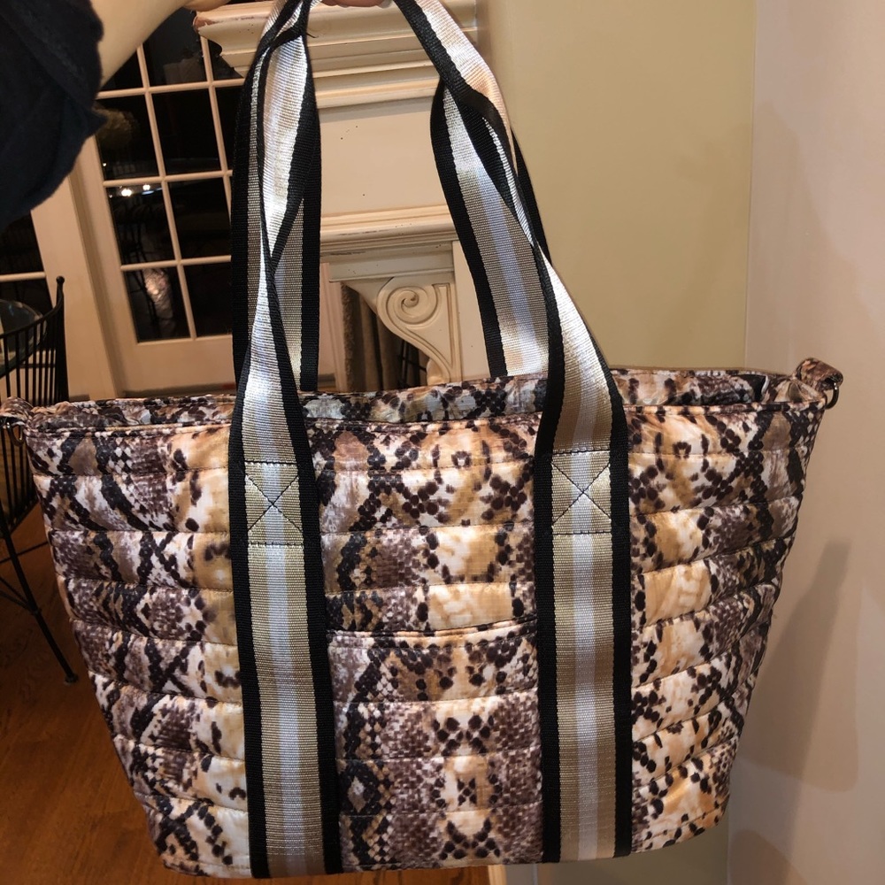 Think Royln snakeskin wingman tote